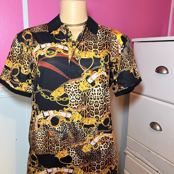 Men's Black and Gold Leopard Print Shirt - Picture 1 of 3